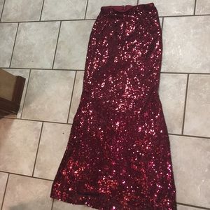 Long red sequin skirt, worn twice!